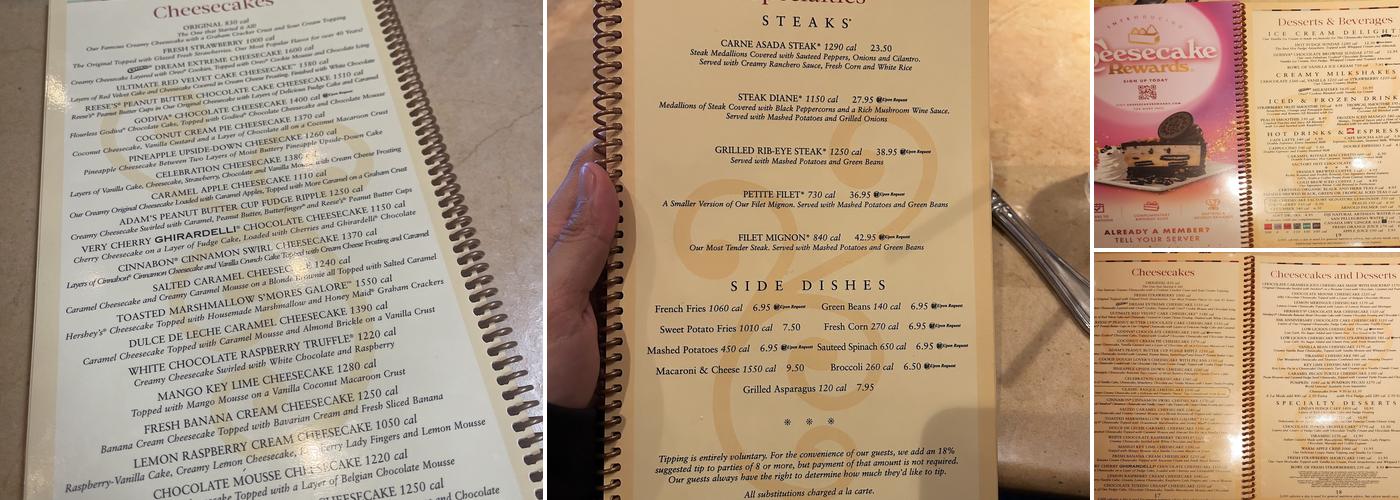 The Cheesecake Factory Menu