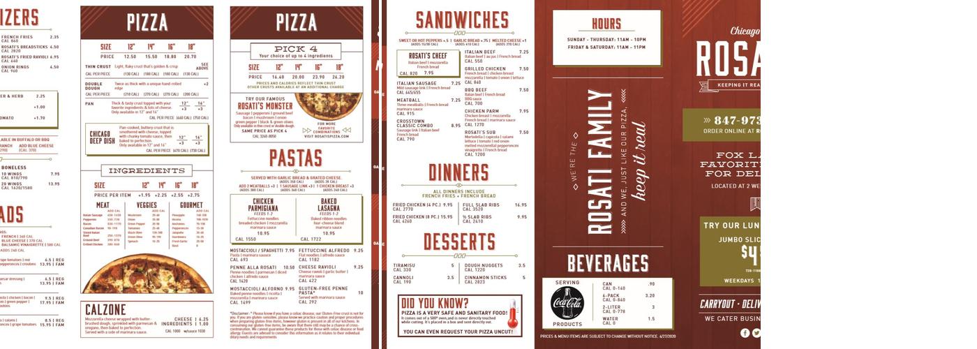 Rosati’s Pizza Menu