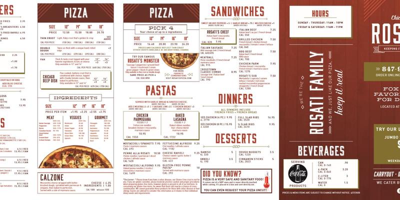 Rosati’s Pizza Menu