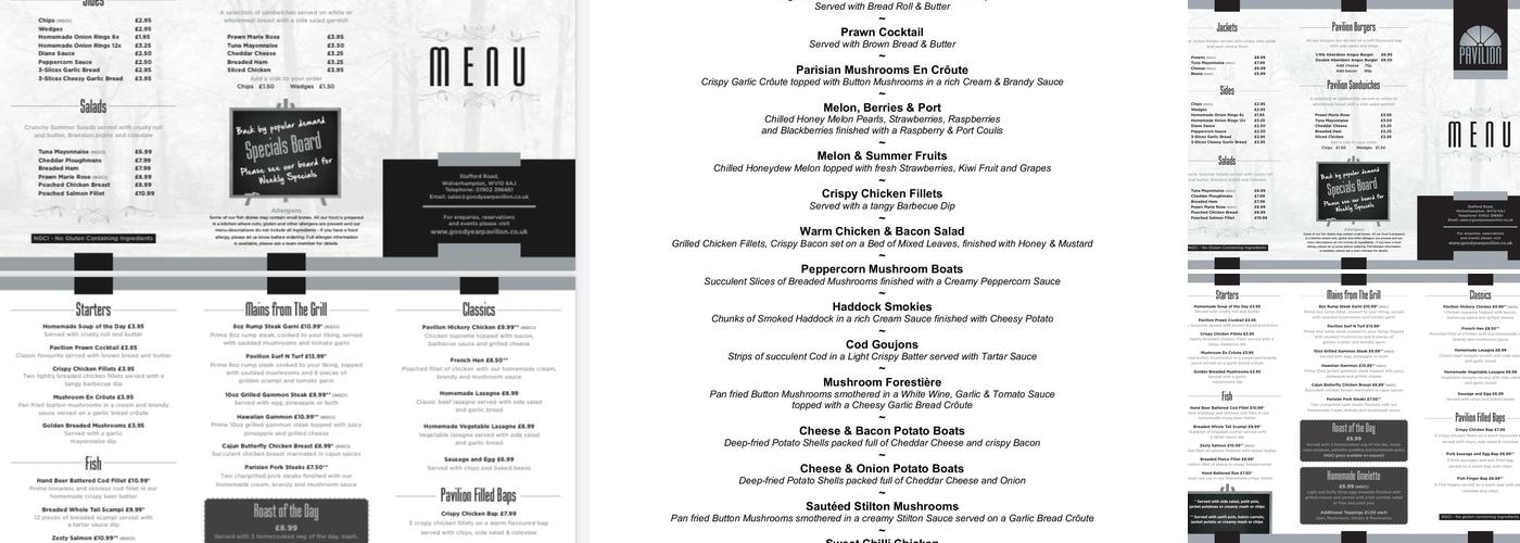 The Pavilion Club Menu