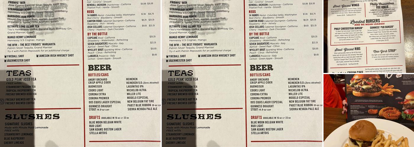 TGI Fridays Menu