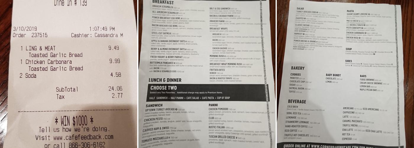 Corner Bakery Menu