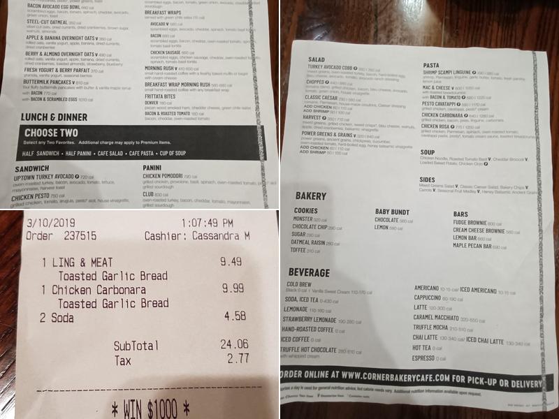 Corner Bakery Menu