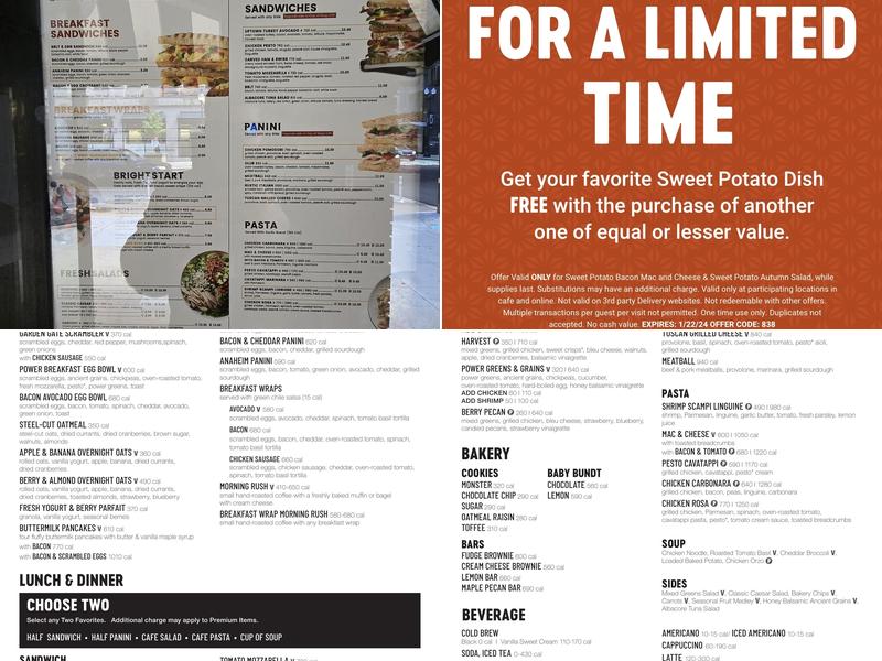 Corner Bakery Menu