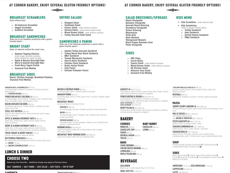 Corner Bakery Menu