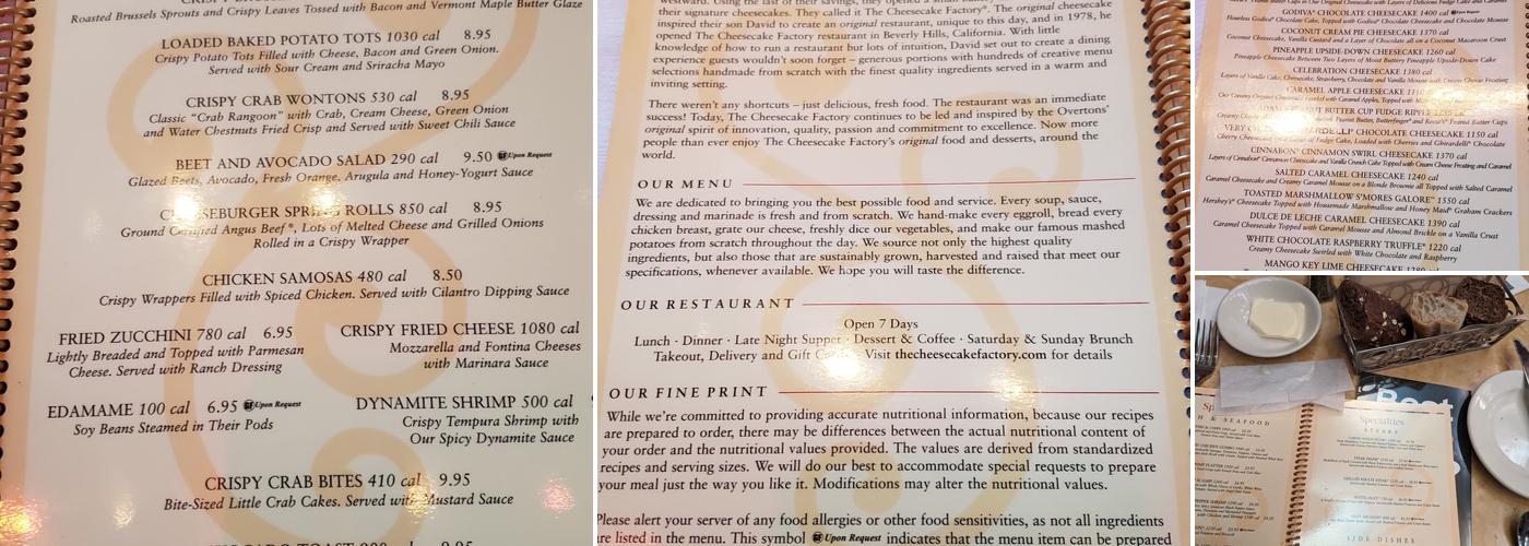 The Cheesecake Factory Menu