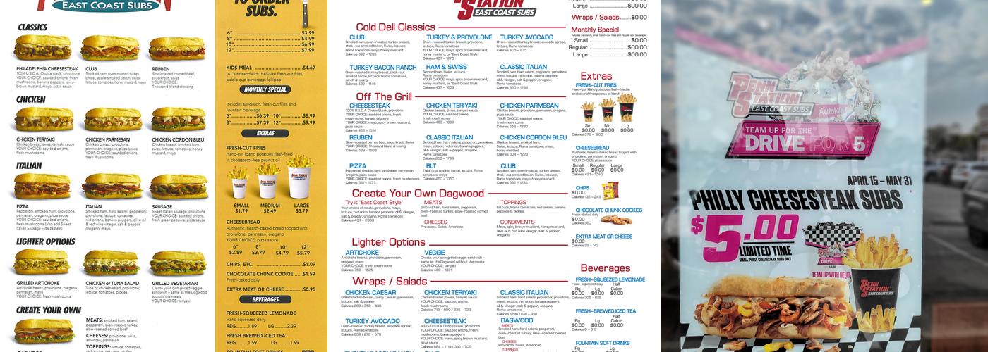 Penn Station East Coast Subs Menu