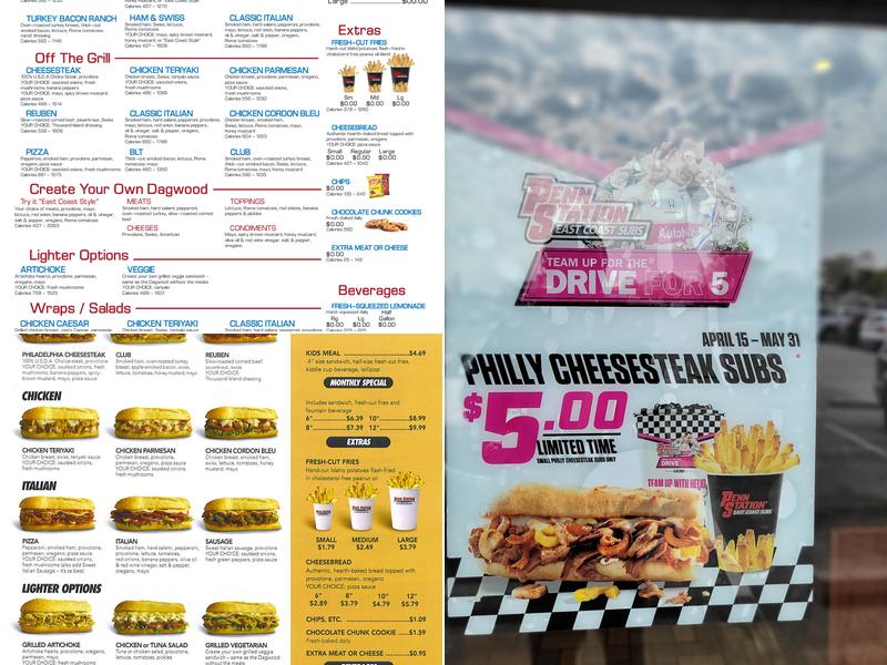 Penn Station East Coast Subs Menu