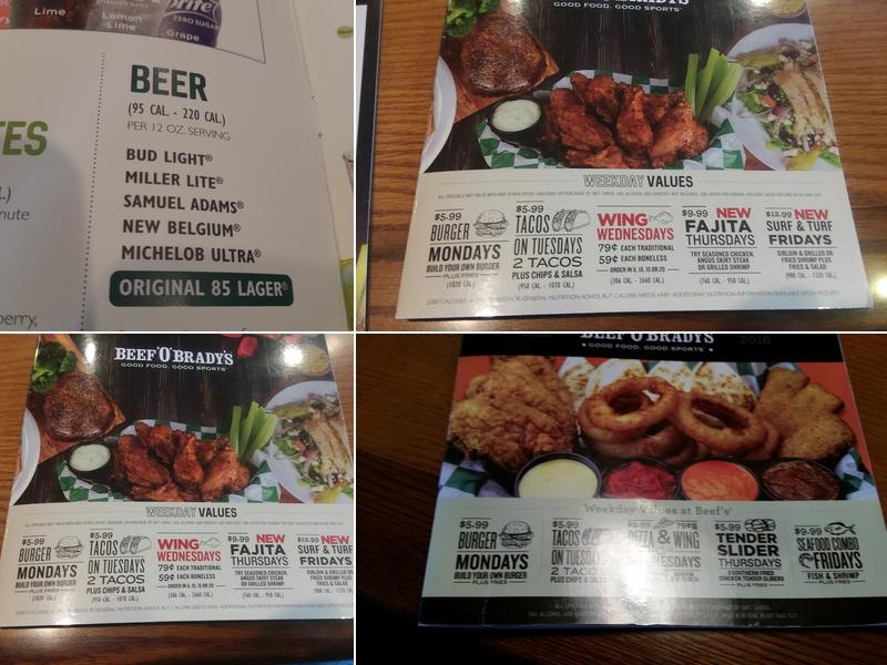 Beef 'O' Brady's Menu