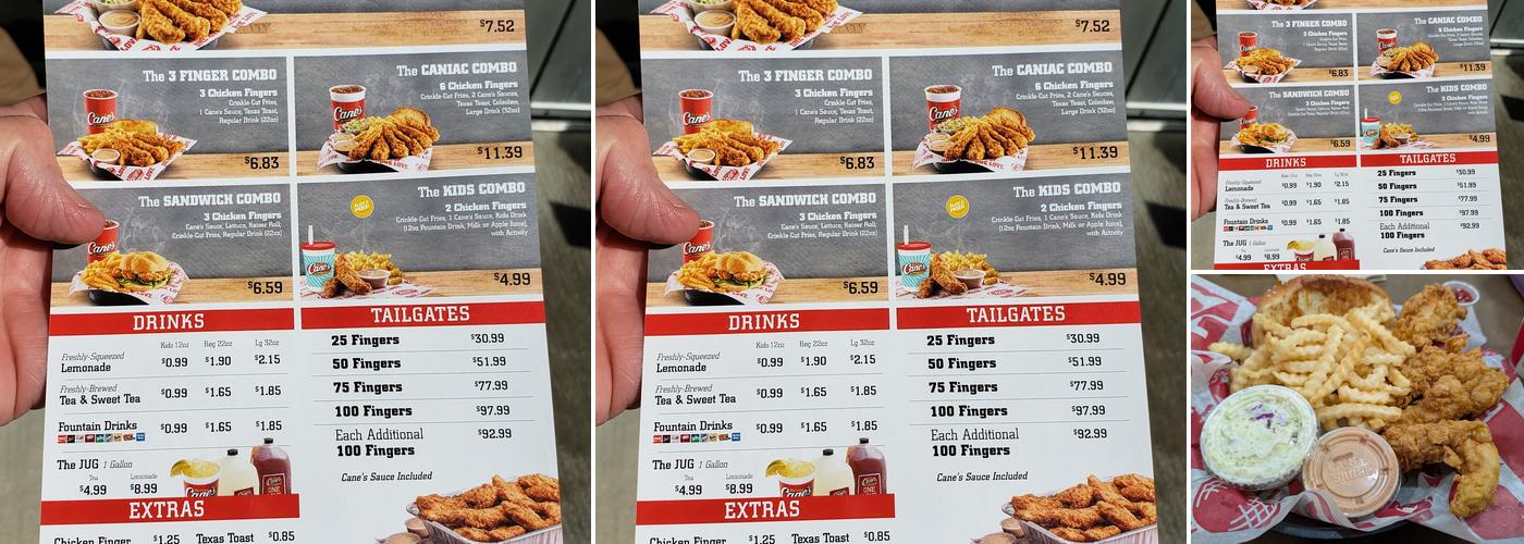 Raising Cane's Chicken Fingers Menu