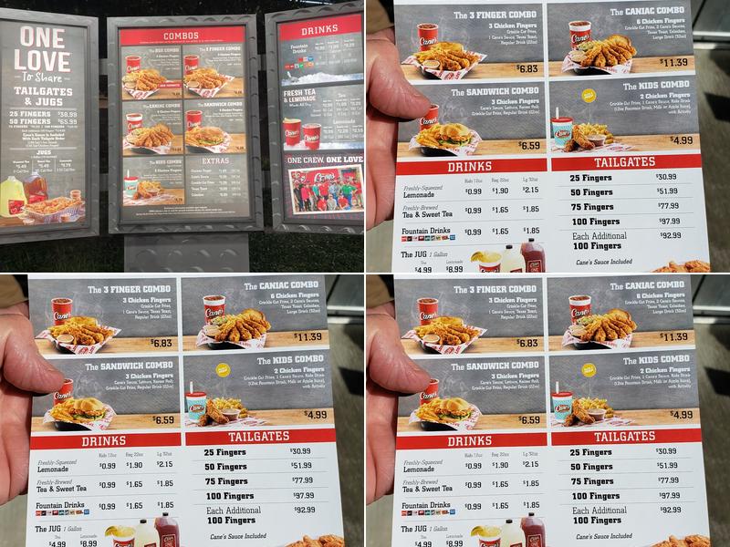 Raising Cane's Chicken Fingers Menu