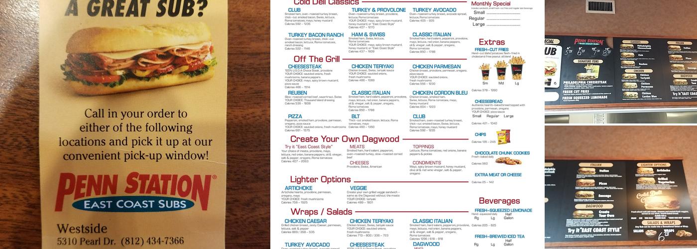 Penn Station East Coast Subs Menu