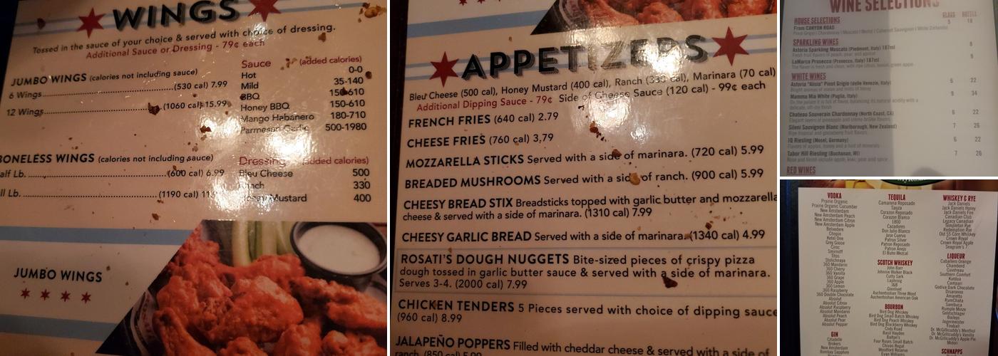 Rosati's Pizza Menu