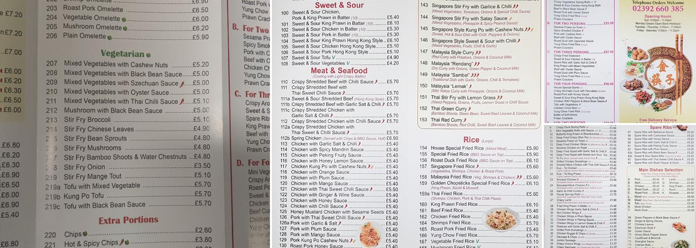 Golden Chopsticks Menu