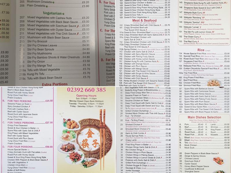 Golden Chopsticks Menu