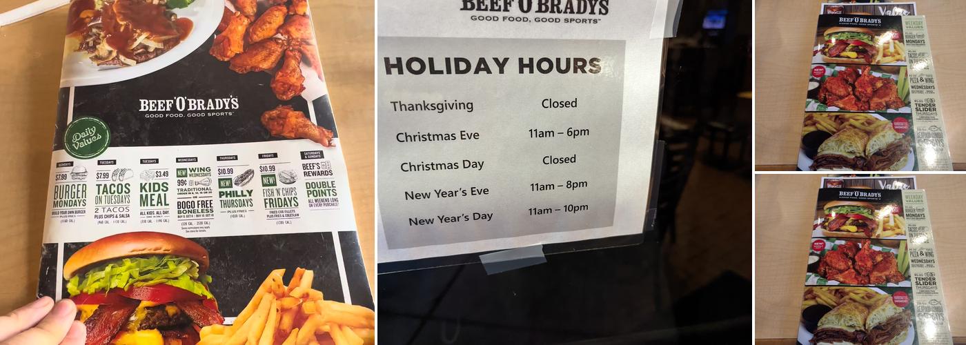 Beef 'O' Brady's Menu