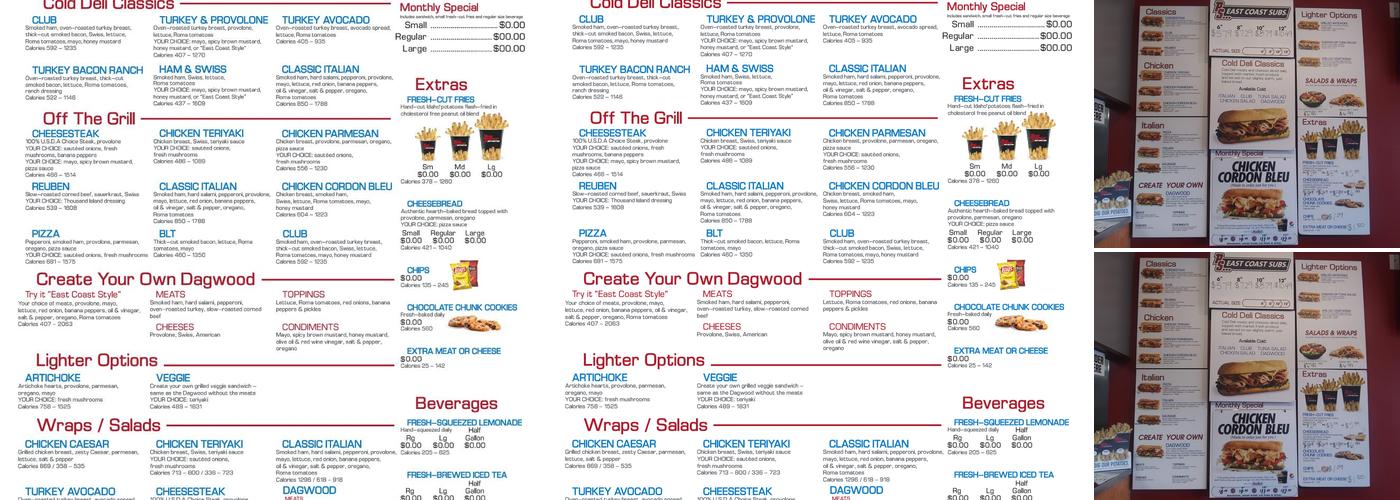 Penn Station East Coast Subs Menu