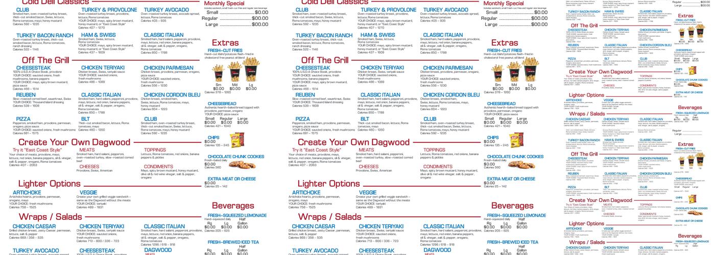 Penn Station East Coast Subs Menu