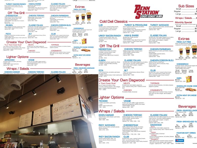 Penn Station East Coast Subs Menu