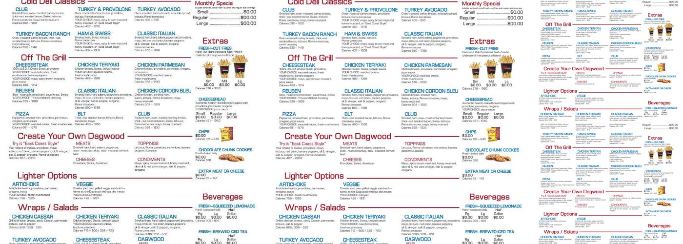 Penn Station East Coast Subs Menu