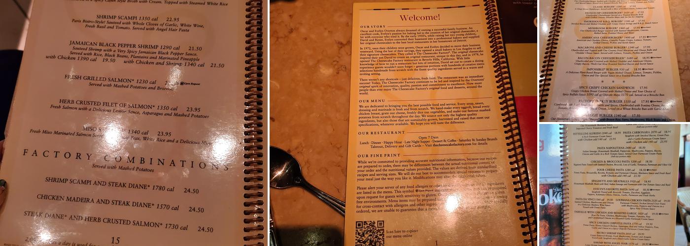 The Cheesecake Factory Menu