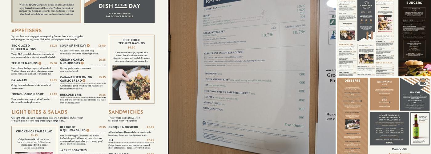 Campanile Hotel Swindon Menu