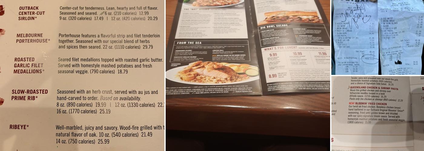 Outback Steakhouse Menu