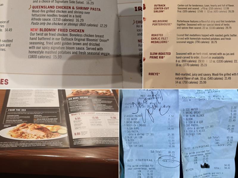 Outback Steakhouse Menu