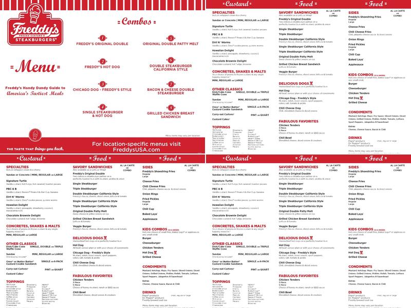 Freddy's Frozen Custard & Steakburgers Menu