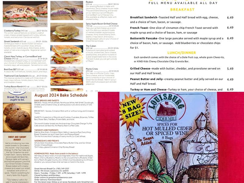 Great Harvest Bakery and Café Menu