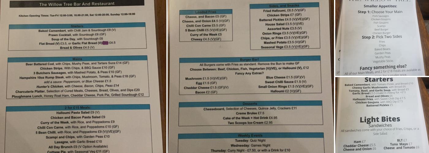 The Willow Tree Menu