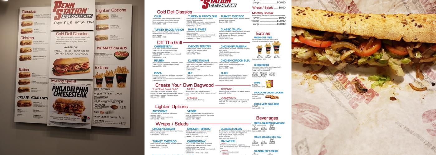 Penn Station East Coast Subs Menu
