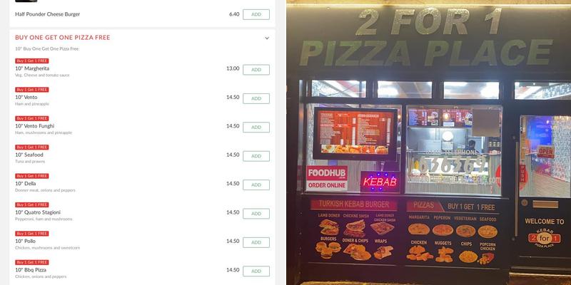 2 for 1 Pizza Place Menu