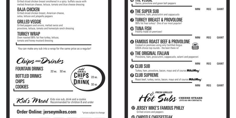 Jersey Mike's Subs Menu