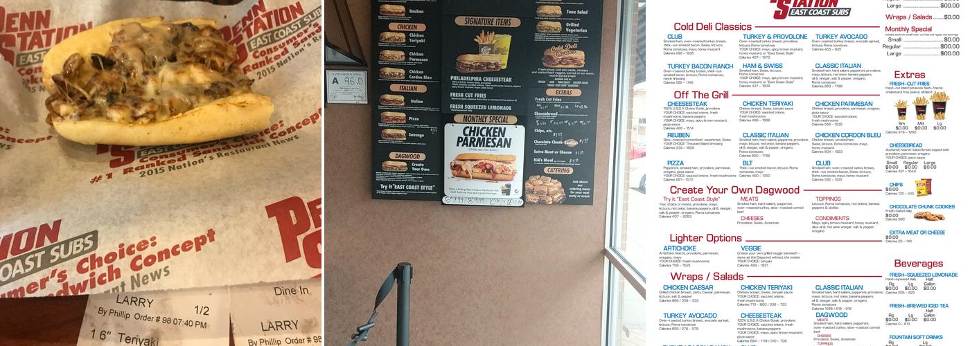 Penn Station East Coast Subs Menu