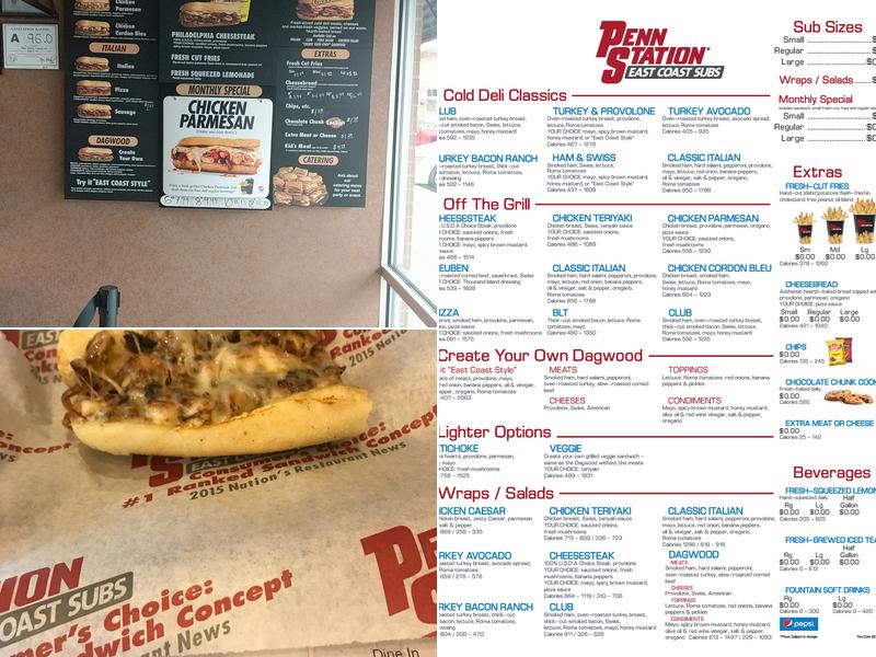 Penn Station East Coast Subs Menu