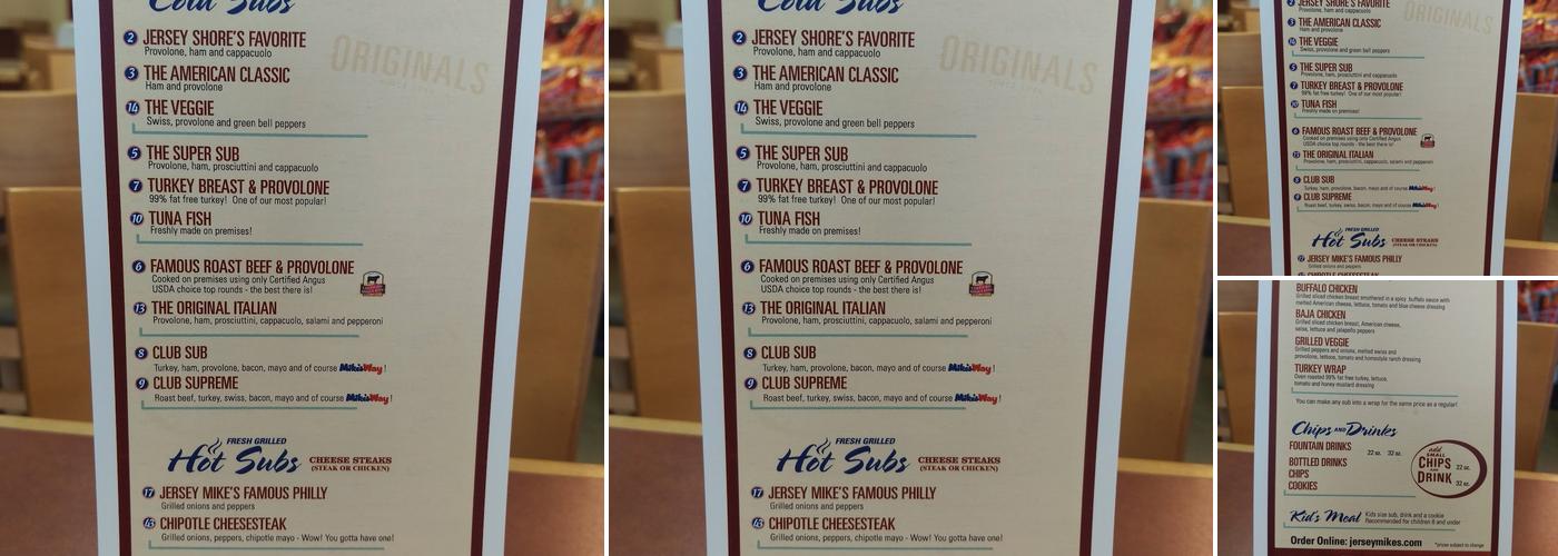 Jersey Mike's Subs Menu
