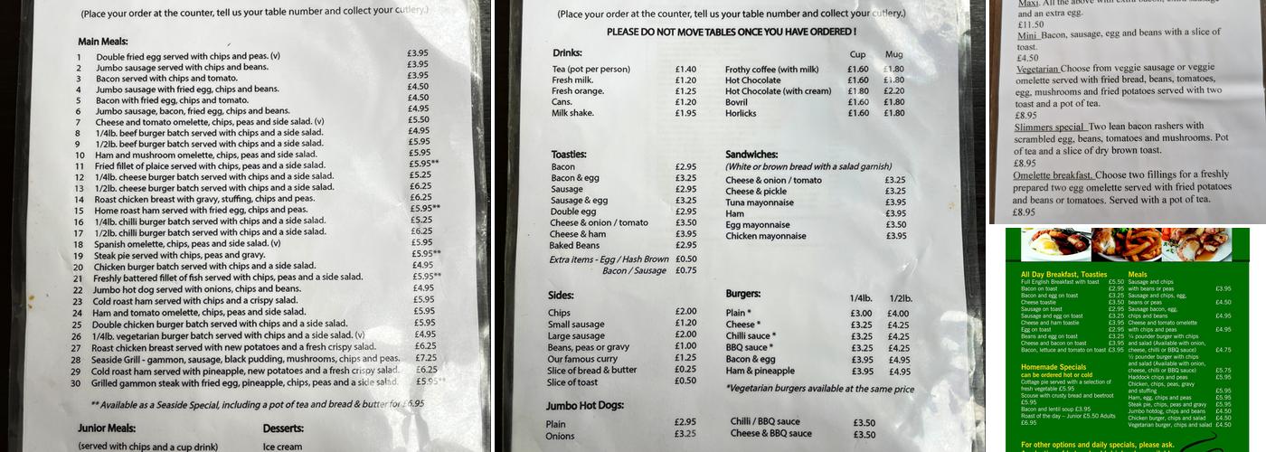 The Seaside Cafe Menu