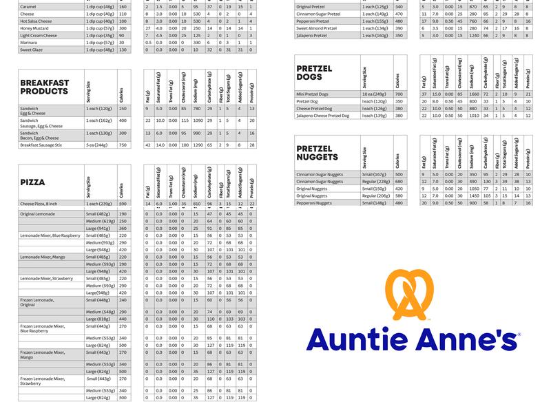 Auntie Anne's Menu