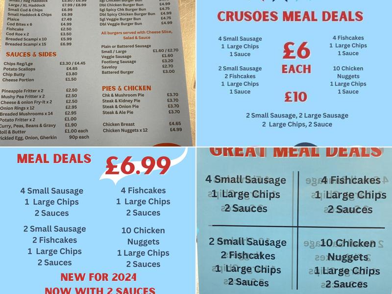 Crusoes Fish Bar Menu