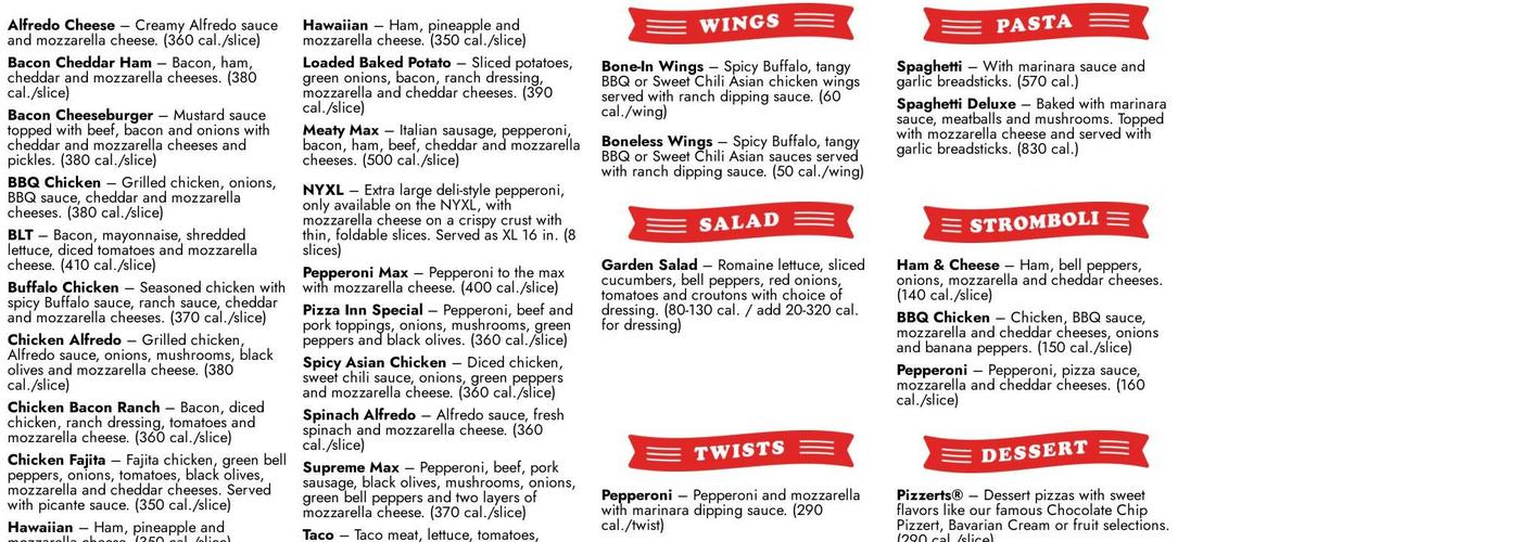 Pizza Inn Menu