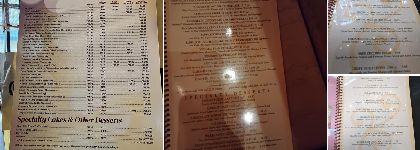 The Cheesecake Factory Menu