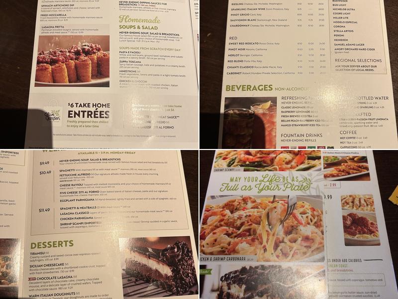 Olive Garden Italian Restaurant Menu