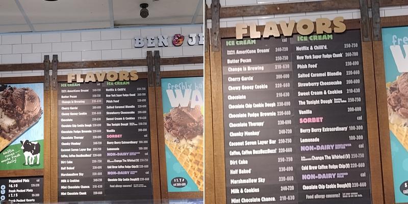 Ben & Jerry’s Menu