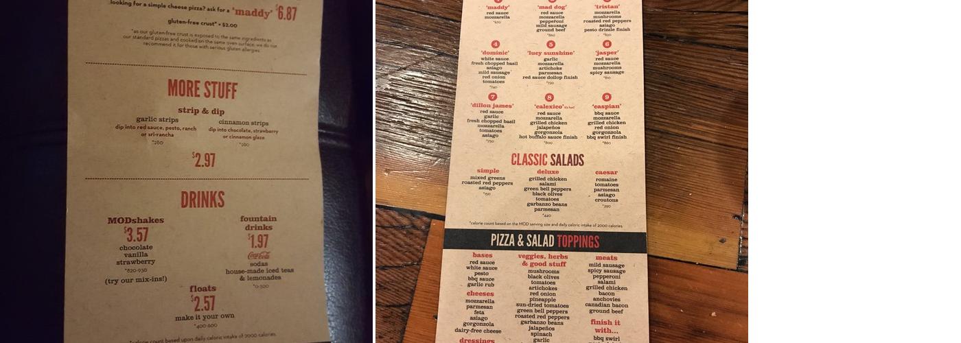 MOD Pizza Menu