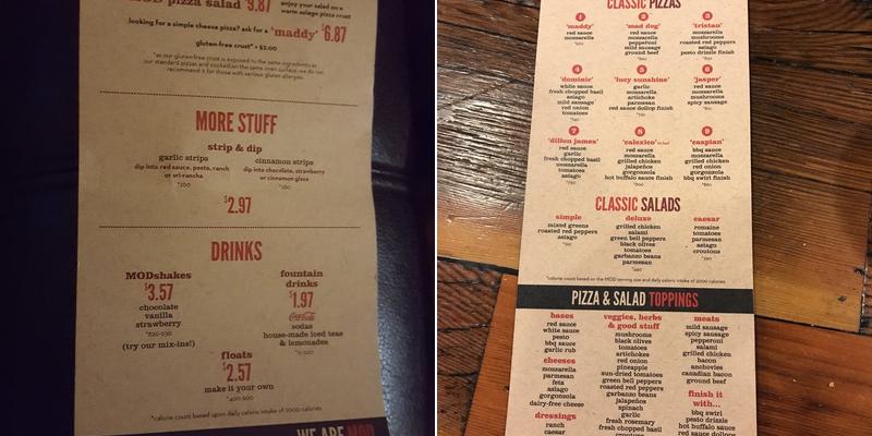 MOD Pizza Menu