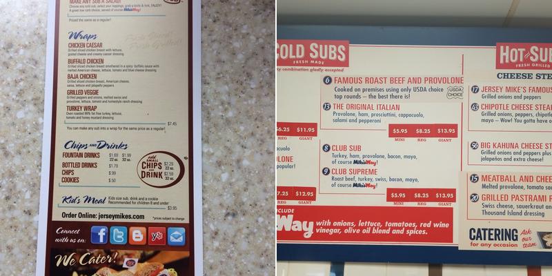 Jersey Mike's Subs Menu