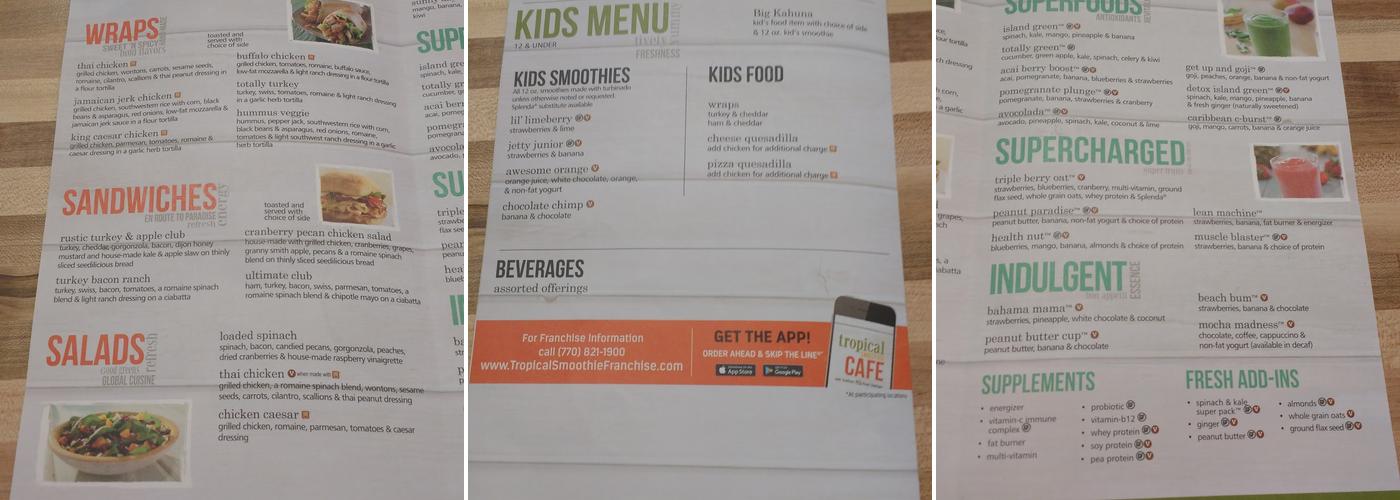 Tropical Smoothie Cafe Menu