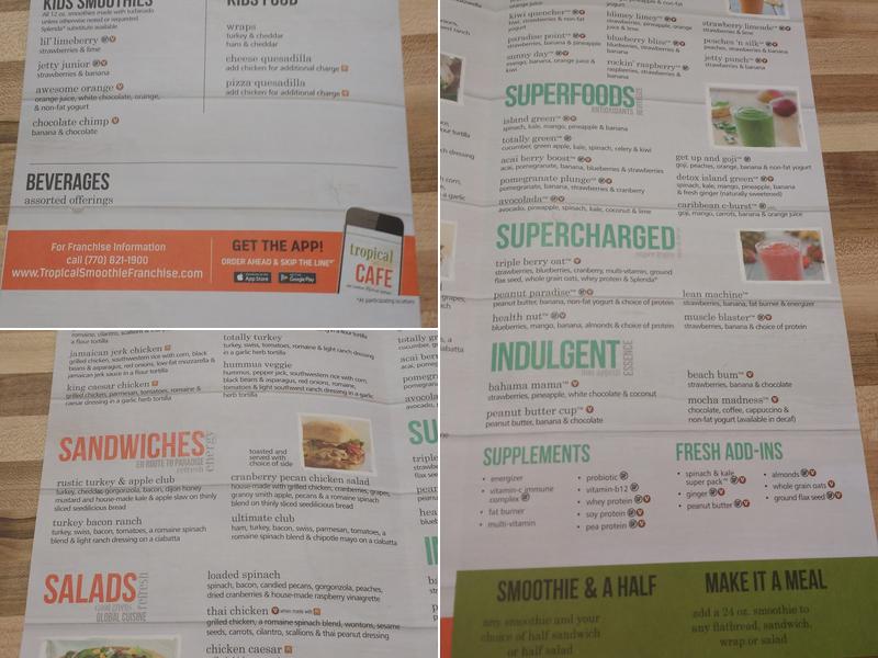 Tropical Smoothie Cafe Menu