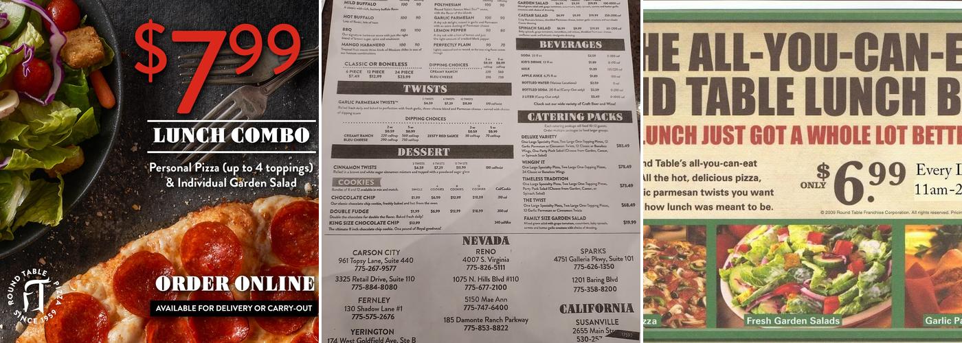 Round Table Pizza Menu